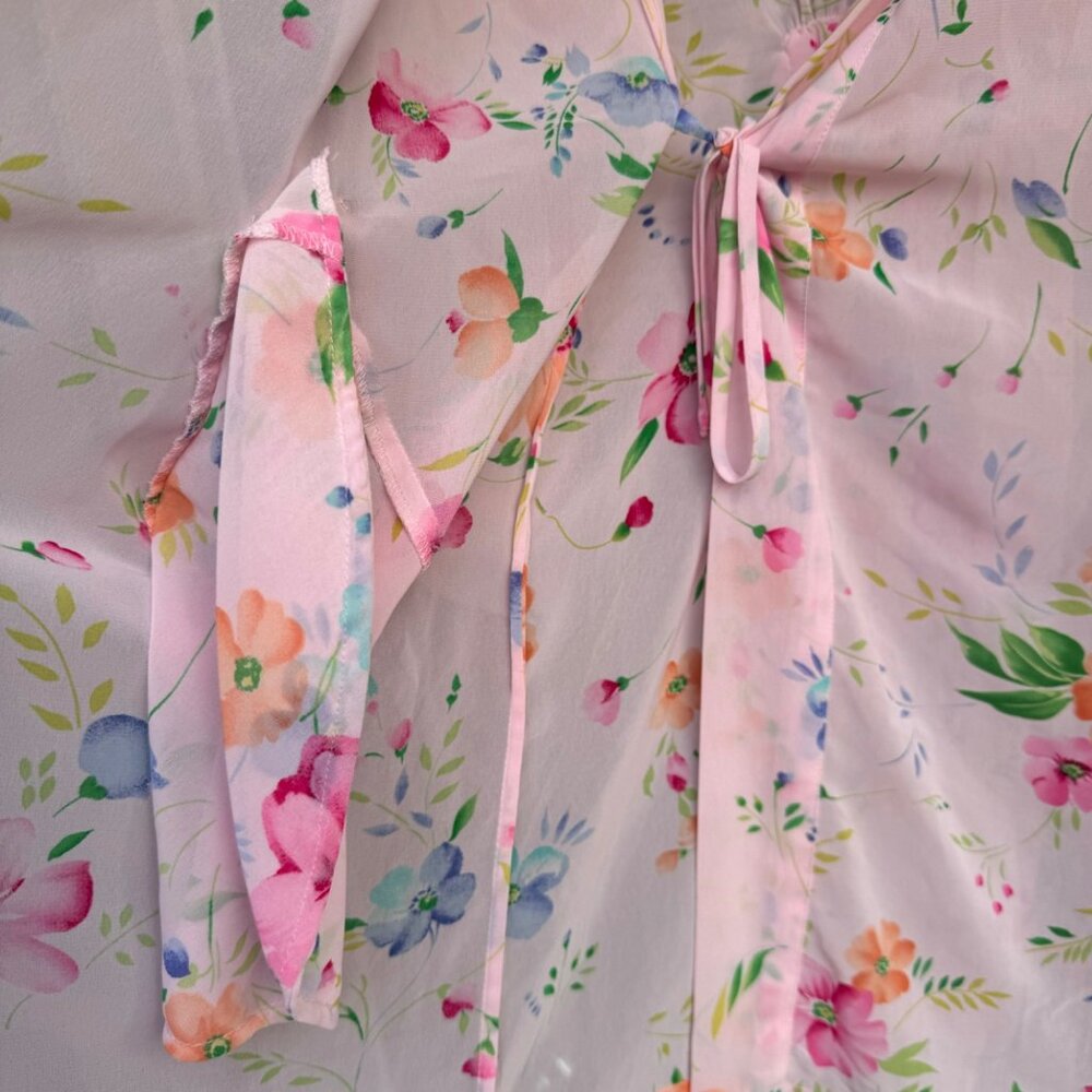 Victoria's Secret Kimono Sexy Robe Lingerie O/S  Pink Blue Floral Tie Loungewear - Picture 13 of 14